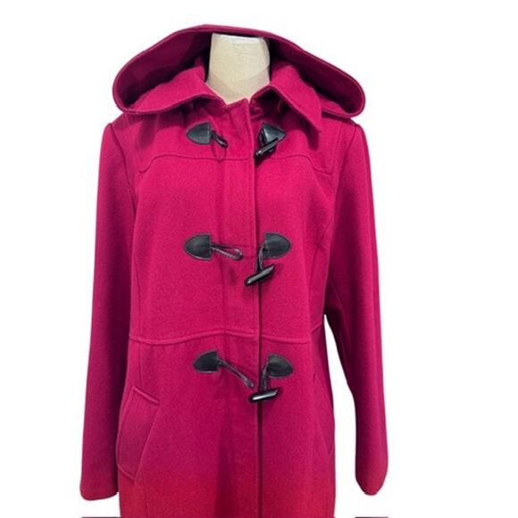 "NAUTICA" Red,Wool Blend,Pea Coat,Zip & Toggle , Hooded, Dk Romance, Fisherman - Picture 2 of 10